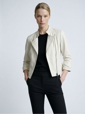 bebe Cream Cropped Leather Jacket